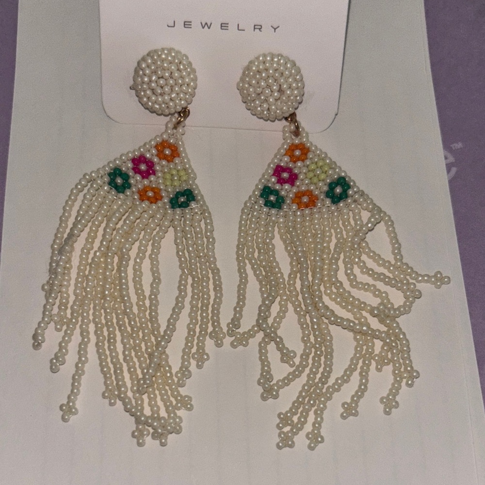 Elegant Pearl Beaded Earrings with Floral Accents